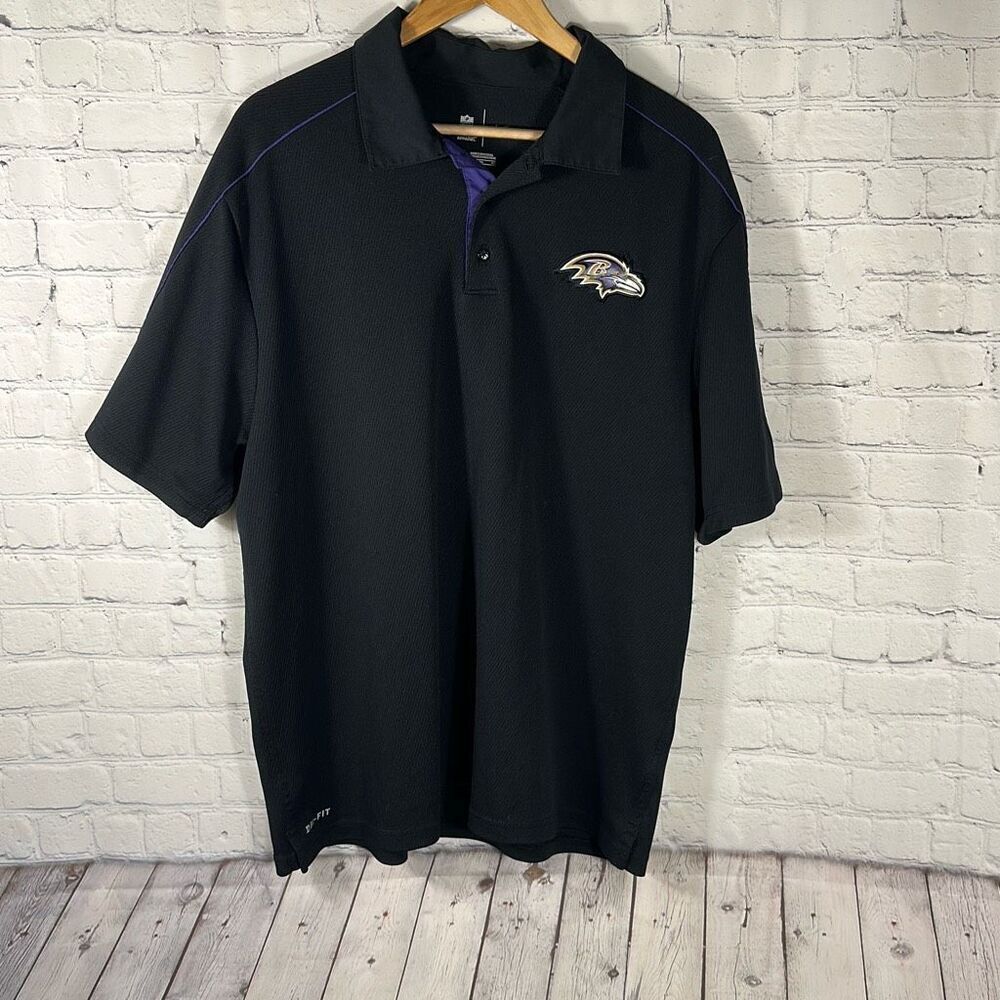 Nike NFL On‎ Filed Baltimore Ravens Black Polo Short sleeve Size XL Dri Fit